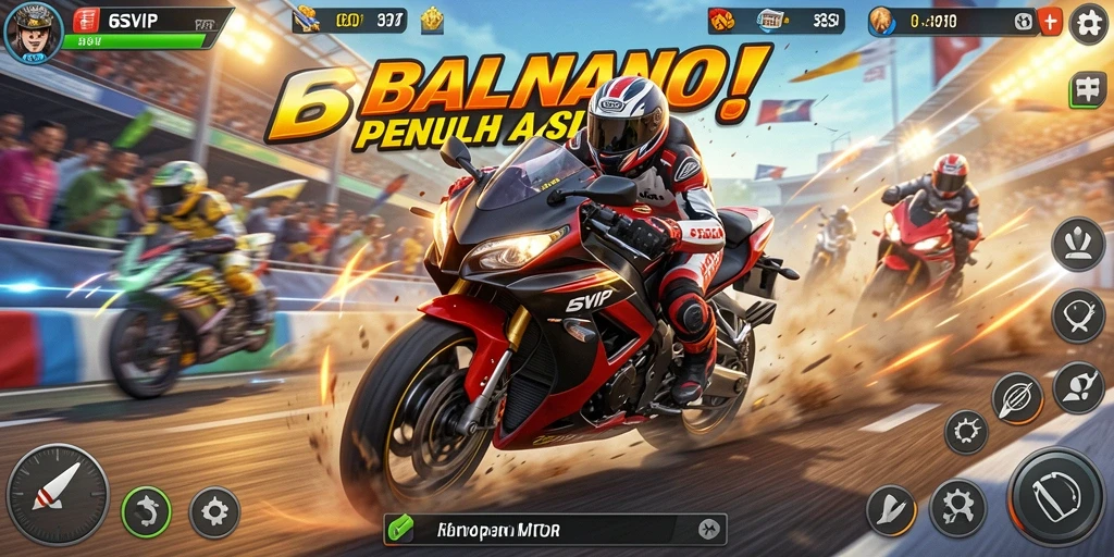 Screenshot utama 6SVIP menampilkan aksi balapan motor yang seru.