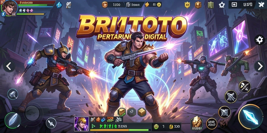 Tampilan dinamis pertarungan di BRIOTOTO dengan karakter beraksi.