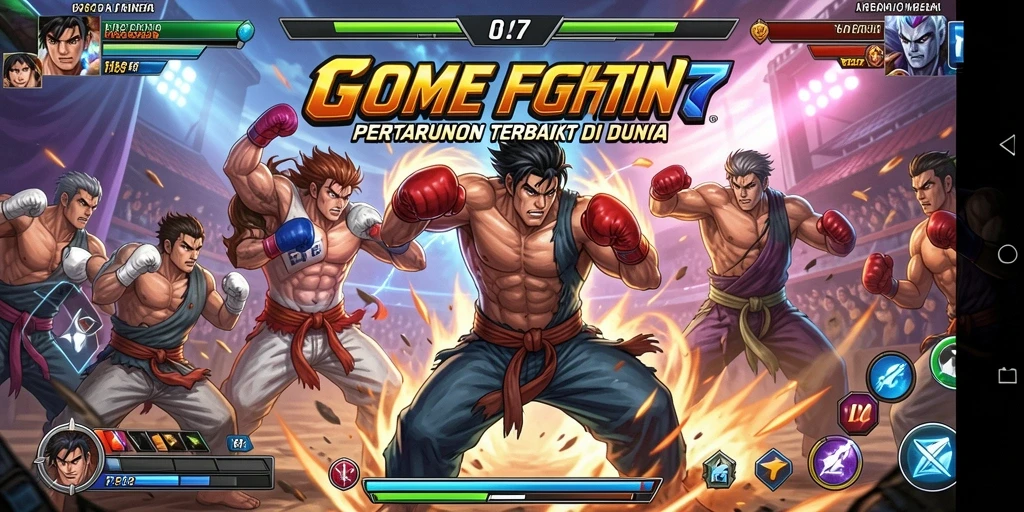 Screenshot GOGO77 menampilkan aksi seru pertarungan karakter yang beragam.