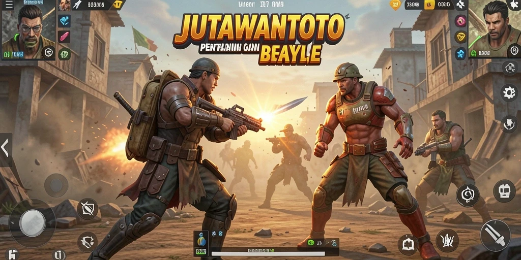 Tampilan aksi intens di <strong>JUTAWANTOTO</strong> saat bertarung di arena Battle Royale.