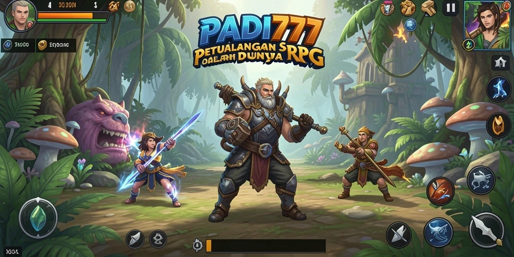 Screenshot gameplay PADI777 menampilkan pertarungan epik antara karakter pemain dan musuh.