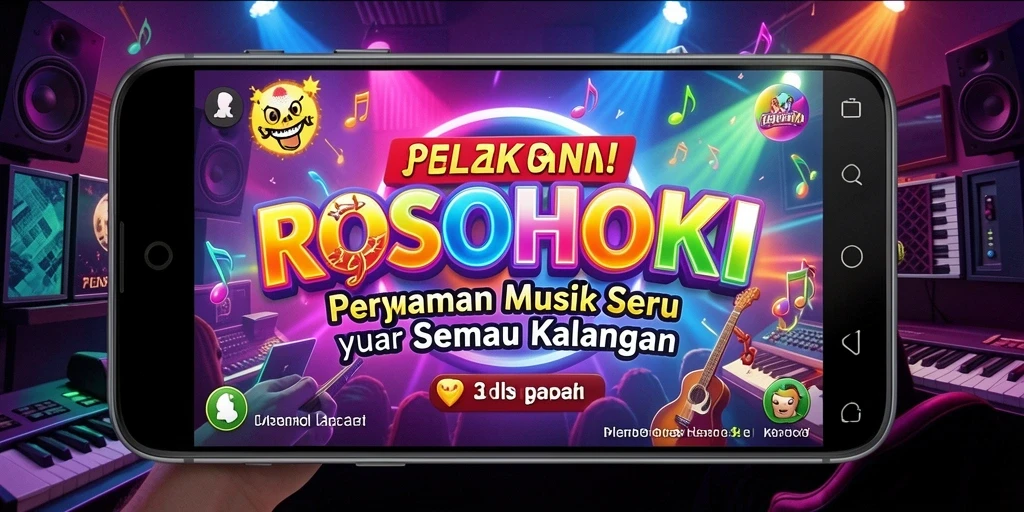 Tampilan gameplay ROSOHOKI dengan alat musik virtual yang menarik.